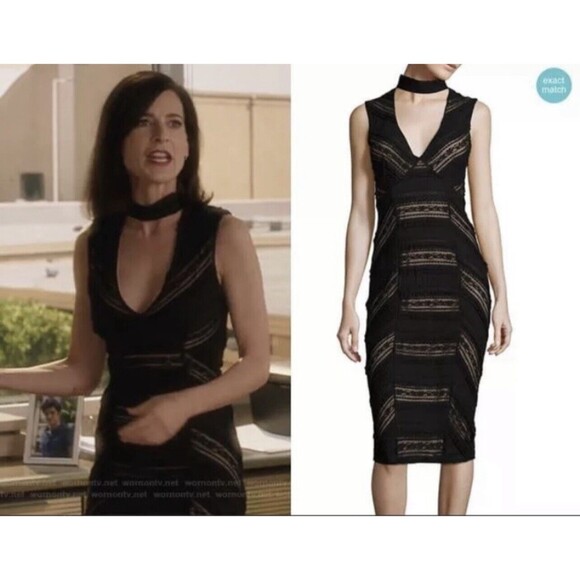 Cinq A Sept Kora Black Lace Choker Bodycon Midi Cocktail Dress Sz 4 - Picture 1 of 14
